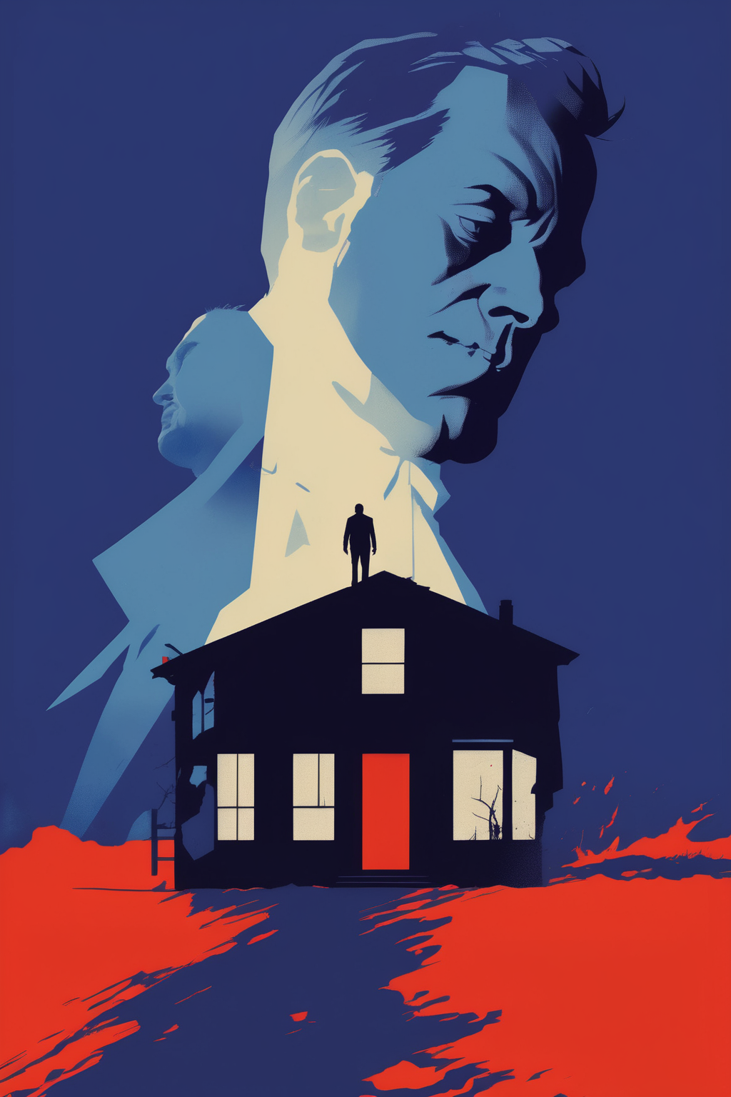 00249-2671978999-_lora_Olly Moss Style_1_Olly Moss Style - Movie poster with the silhouette of a man being torn from his home with blue tones in.png